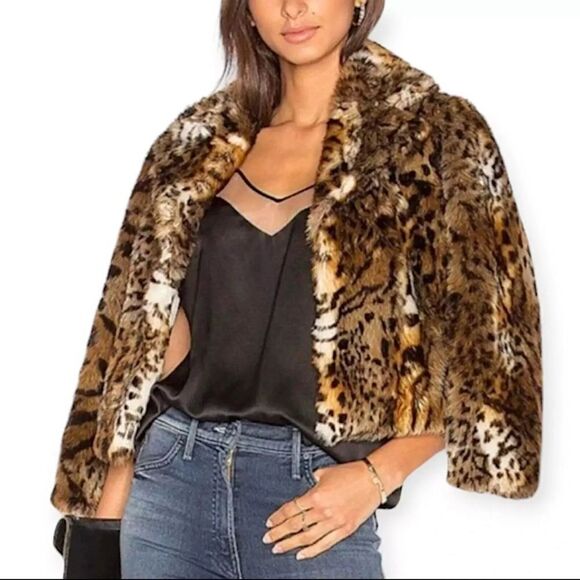 MOTHER Leopard Print Faux Fur The Boxy Crop Jacket Sz XS Streetwear Glam Chic - Picture 3 of 10